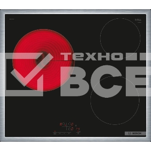 Электрическая варочная панель Bosch PKM645BB2E, стеклокерамическая поверхность, независимая, рамка-сталь, черный 4.8x58.3x51.3