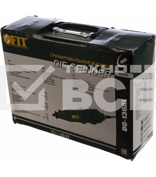 Мини-дрель FIT 80592 135 Вт; 10000-32000 об/мин; 2,4/3,2 мм; БС щеток; набор насадок ; алюмин. Кейс