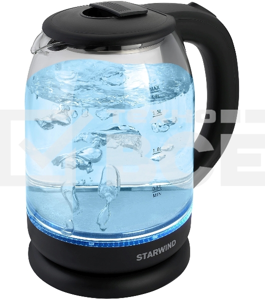 Чайник электрический Starwind SKG1779 1.8л. 1700Вт прозрачный/черный корпус: стекло