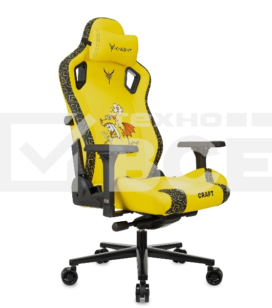 Кресло Knight Craft Dragon желтый, экокожа, 120 кг, механизм качания