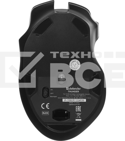 Мышь беспроводная Defender Thunder GM-213 черный, 1600 dpi, радиоканал, USB, кнопки - 8