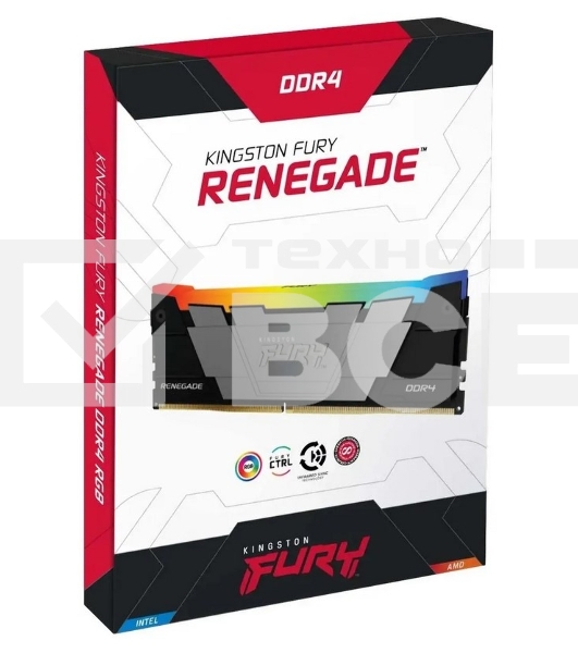 Оперативная память Kingston Fury Renegade, DDR4, 16GB (1x16GB), 3600MHz, CL16, с радиатором, RGB, серый/черный