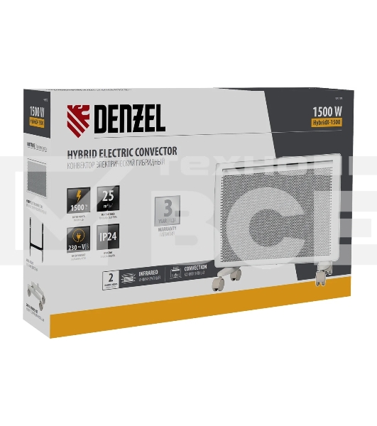 Конвектор гибридный Denzel HybridX-1500 белый, 1500 Вт, 25 м2, термостат, дисплей