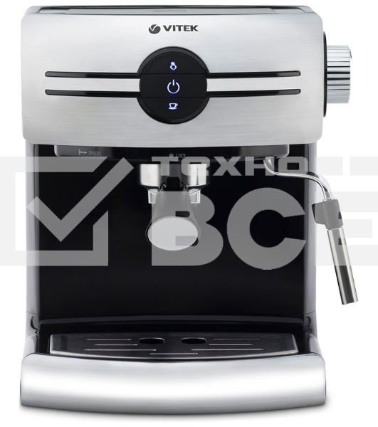Кофеварка рожковая Vitek VT-1507 серебристый/черный, исп. кофе - молотый, 1.5 л, 1050 Вт, 15 Бар.