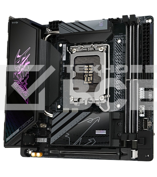 Материнская плата Gigabyte Z890I AORUS ULTRA, LGA 1851, Intel Z890, 2xDDR5, 2xSATA, 2xM.2, 1xPCIe 5.0 x16, 1xDP, 1xHDMI, 1xUSB-C, 1x Thunderbolt 4, 1x 2.5Gb LAN, 2xUSB-A 3.2 Gen 1, 3xUSB-A 3.2 Gen 2, 2x3.5 мм, TOSLINK, 7.1, 1xUSB4, Mini-ITX