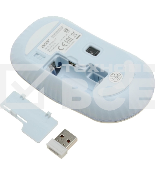 Клавиатура + мышь Acer OCC205 беспроводной USB, 1200 dpi, белый/голубой