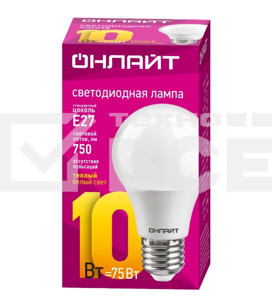 Лампа светодиодная ОНЛАЙТ 71649 OLL-A60-10-230-2.7K-E27 10Вт грушевидная 2700К тепл. бел. E27 750лм 176-264В