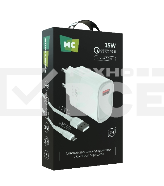 Сетевое зарядное устройство MORE CHOICE (4620202553423) NC09m 1USB 3.0A QC3.0 15W, белый