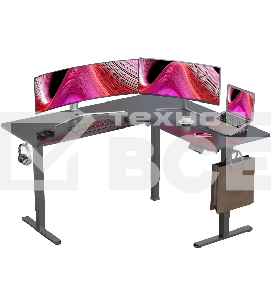 Стол для компьютера Cactus угловой подъемный столешница МДФ черный каркас черный 1600х1400х720х1180 мм (CS-EDXL-BBK)