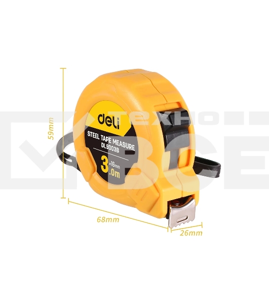 Рулетка Deli DL9003B 3м*16мм Метрическая. Корпус ударопрочный.