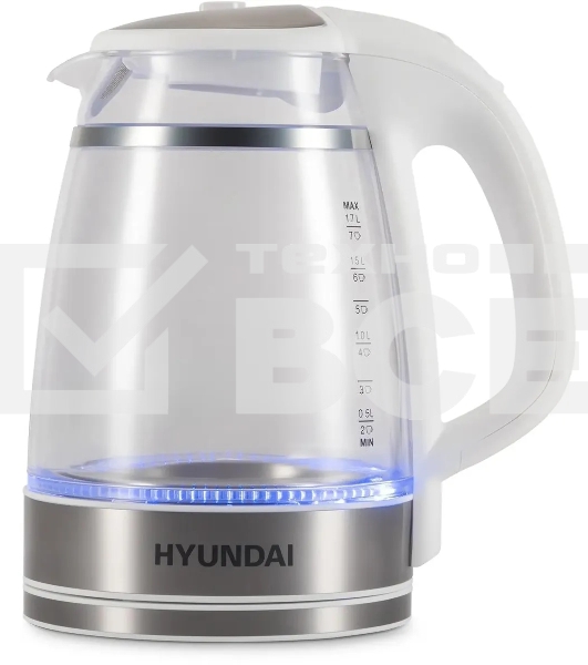 Чайник электрический Hyundai HYK-G3506 1.7л. 2200Вт белый/серебристый корпус: стекло