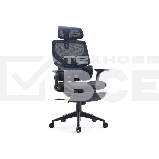 Кресло офисное Cactus CS-CHR-MC01-BLBK синий, сиденье черный, сетка/ткань, с подголов. крестов. пластик, подст. для ног
