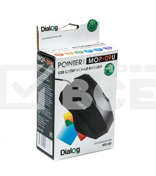 Мышь проводная Dialog Pointer MOP-09U черный, 800 dpi, USB, кнопки - 3