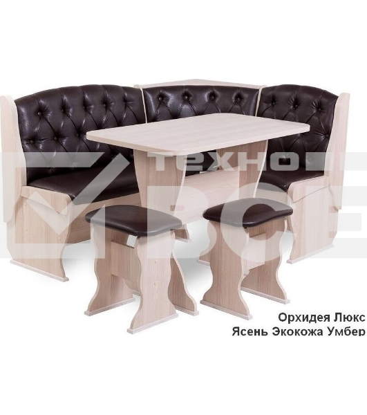 Кухонный уголок БИТЕЛ ОРХИДЕЯ ЛЮКС Ясень/Барнео Умбер (шоколад) (4 пак.)