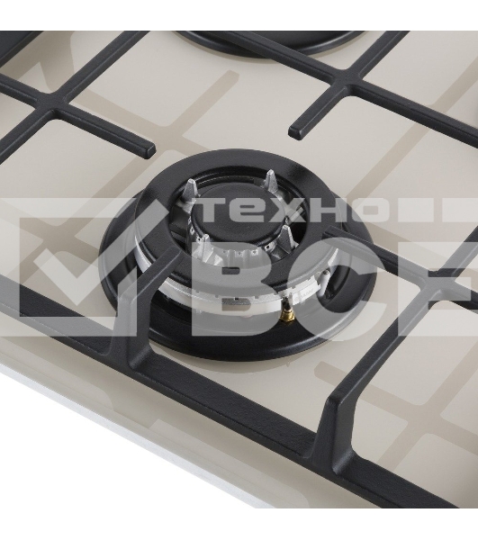 Газовая варочная панель Maunfeld EGHG.43.33CBG/G газ, ширина 45 см, 3 конфорки, WOK, чугунные решетки, газ-контроль, электроподжиг, бежевый