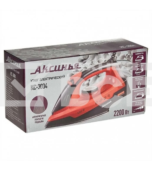 Утюг Аксинья КС-3004 черный с красным, 2200 Вт, 25 г/мин, 120 г/мин, 160 мл