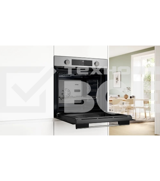 Духовой шкаф электрический Bosch HJA737BR0 Serie 4, 60 см, 76 л,нержавеющая сталь, Auto Pilot 10, 3D Hotair,класс энергоэффективности А, 7 режимов, LCD-дисплей, галогенное освещение, самоочистка EcoClean,проволочные направляющие