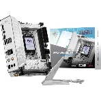 Материнская плата MSI MPG B860I EDGE TI WIFI, LGA 1851, Intel B860, 2xDDR5 (до 128 ГБ), 2xSATA, 2xM.2 (1xPCIe 5.0, 1xPCIe 4.0/SATA), 1xPCIe 5.0 x16, 1xHDMI, 1x5Gb LAN, Wi-Fi 7, Bluetooth 5.4, 1xUSB-C 40Gbps (Thunderbolt 4), 1xUSB-C 10Gbps, 1xUSB-A 10Gbps, 4xUSB-A 5Gbps, 2xUSB-A 2.0, 3x3.5 мм + S/PDIF оптический, 7.1, белый/серебристый, Mini-ITX, фото 1
