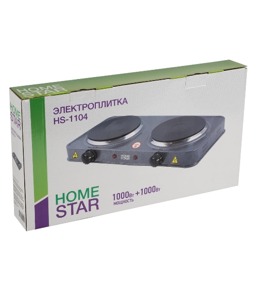Плита настольная электрическая Homestar HS-1104 серый, 2 кВт, ТЭН, конфорки - 2, эмаль, поворотные переключатели