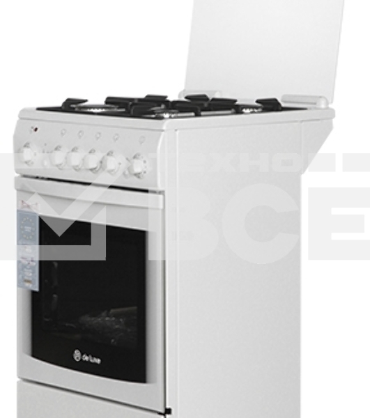 Комбинированная плита DE LUXE 5040.20гэ(кр) ШхГхВ 50x50x85,4 газовые горелки, электодуховка с терморегулятором, белая