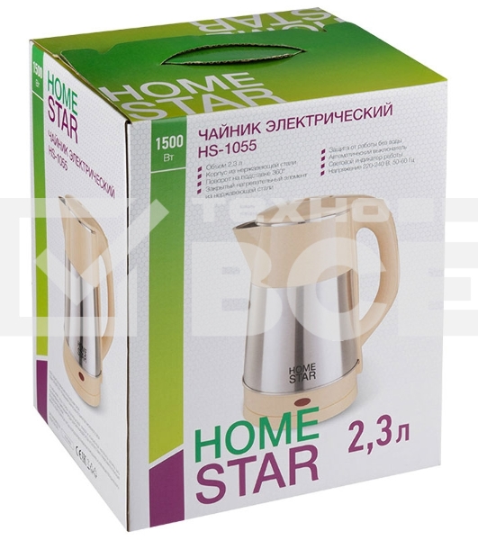Чайник электрический HOMESTAR HS-1055 2,3 л, 1500 Вт, нержавеющая сталь/бежевый