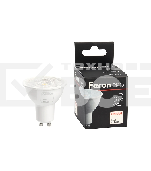 Лампа светодиодная FERON PRO LB-1607 (38176) 7 вт 230в GU10 теплый с линзой 38 гр.