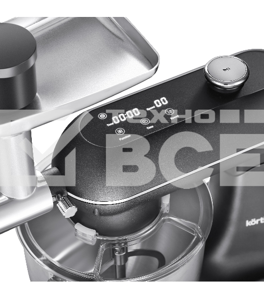 Кухонная машина KORTING KKM 0107 MB N, мощность 1500 Вт, 5 насадок, объем чаши 6.5 л, сенсорный дисплей/механическое управление, планетарное вращение, 11 скоростей, турборежим, импульсный режим, таймер, насадка для смешивания/крюк для теста/веничк/мясоруб