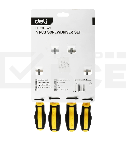 Набор отверток Deli DL630004N 4шт SL5x100 + SL6x150 + PH1x100 + PH2x150 сталь Cr-V, двухкомпонентная прорезиненная рукоять