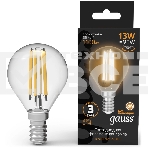 Лампа филам. Gauss Filament 13Вт цок.:E14 шар св.свеч.бел.теп. (упак.:10шт) (105801113), фото 1