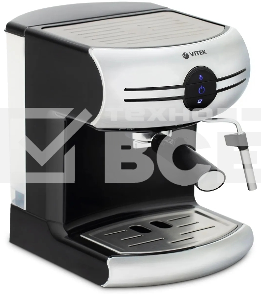 Кофеварка рожковая Vitek VT-1507 серебристый/черный, исп. кофе - молотый, 1.5 л, 1050 Вт, 15 Бар.