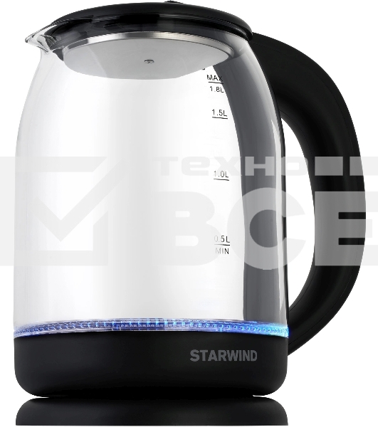 Чайник электрический Starwind SKG1779 1.8л. 1700Вт прозрачный/черный корпус: стекло
