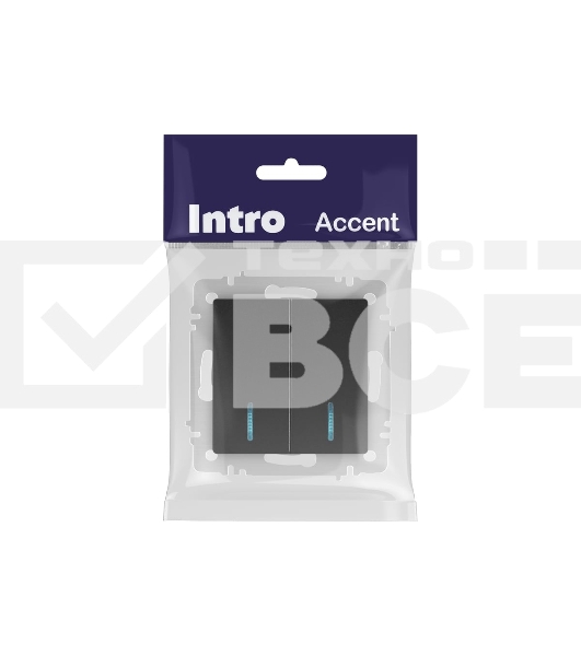 Выключатель Intro Accent 6-105-05 двойн. с подсветкой 10А-250В IP20 СУ AL/CU антрацит Б0063516