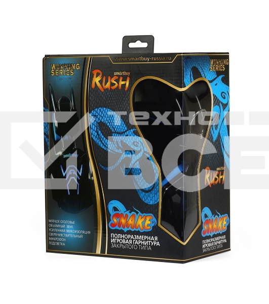 Гарнитура проводная игровая RUSH COBRA, динамики 40мм, велюровые амбушюры, черный/синий (SBHG-1000)