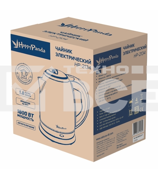 Чайник электрический Happy Panda HP-2134 1.8 л, нерж д