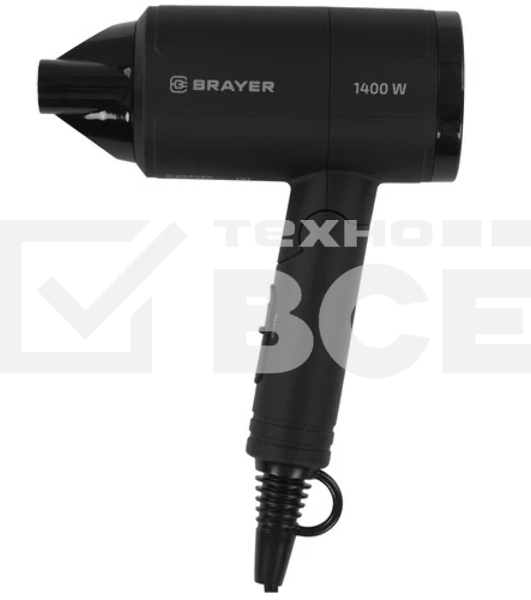 Фен BRAYER BR3040 черный, 1400 Вт, компактный