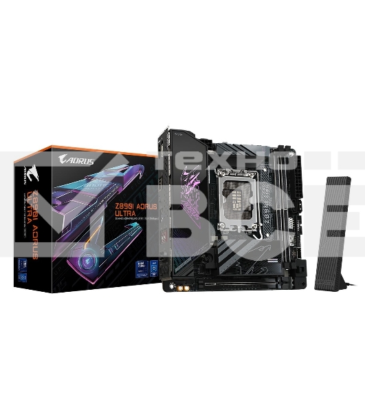 Материнская плата Gigabyte Z890I AORUS ULTRA, LGA 1851, Intel Z890, 2xDDR5, 2xSATA, 2xM.2, 1xPCIe 5.0 x16, 1xDP, 1xHDMI, 1xUSB-C, 1x Thunderbolt 4, 1x 2.5Gb LAN, 2xUSB-A 3.2 Gen 1, 3xUSB-A 3.2 Gen 2, 2x3.5 мм, TOSLINK, 7.1, 1xUSB4, Mini-ITX