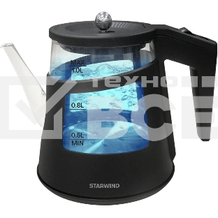 Чайник электрический Starwind SKG2113 1л. 1000Вт черный/прозрачный корпус: стекло