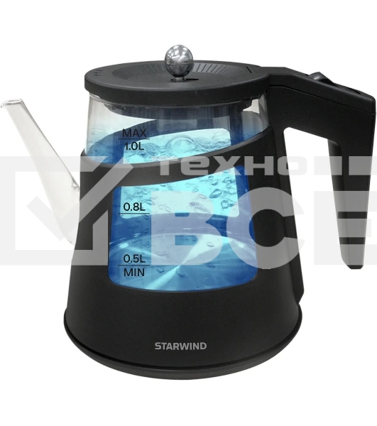 Чайник электрический Starwind SKG2113 1л. 1000Вт черный/прозрачный корпус: стекло