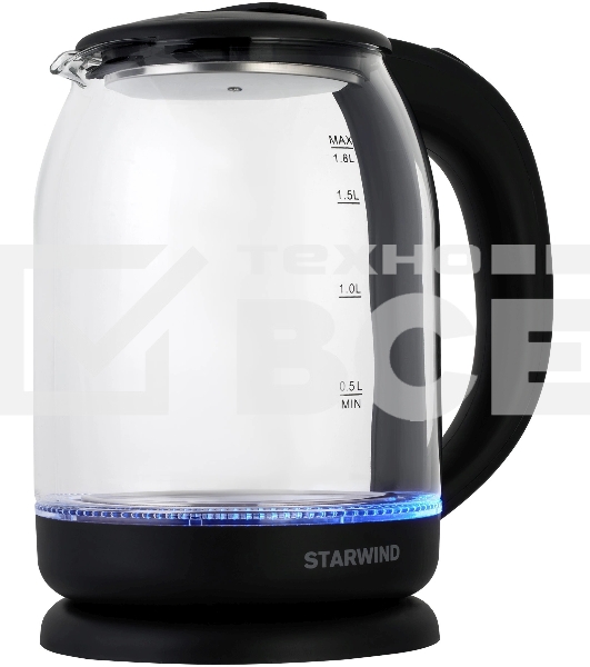Чайник электрический Starwind SKG1779 1.8л. 1700Вт прозрачный/черный корпус: стекло
