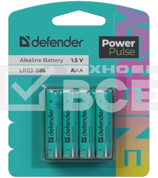 Батарейка алкалиновая Defender LR03-4BL ААА, блистер, 4 шт.,PowerPulse