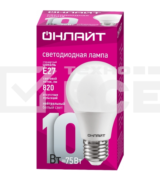 Лампа светодиодная ОНЛАЙТ 71650 OLL-A60-10-230-4K-E27 10 Вт грушевидная 4000К E27 820лм 176-264В бел.