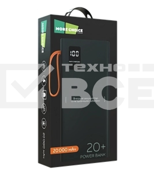 Портативный аккумулятор More choice (4620202550569) PB22-20 с кабелем 2USB 2.1A - 20000mAh черный