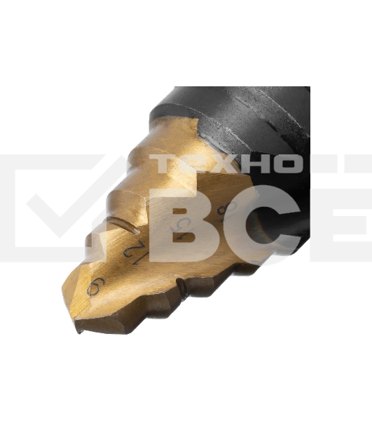 Сверло ступенчатое Denzel 9-12-15-18-21-24-27-30-33-36 мм, Р6М5, 6-гр. хвостовик 723605