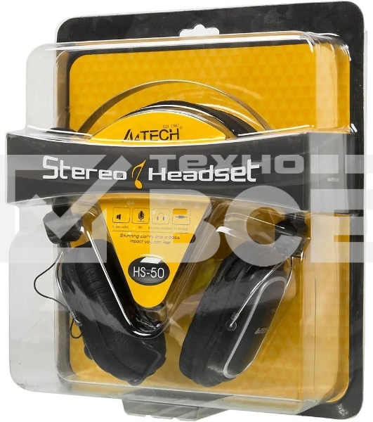 Гарнитура проводная A4Tech HS-50, черный/серебристый