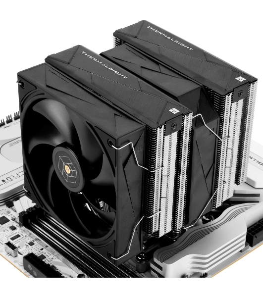 Кулер для процессора Thermalright Royal Pretor 130 (4-pin PWM, 158мм, Ni/Cu, 6x6мм, 1x120+1x130мм, 80.45CFM/81.88CFM, 29.4dBA/28.3dBA, 2150PM/1750RPM, S: 1200, 1700, 1851, 2011, 2066, 115X, AM4, AM5, silver, black)