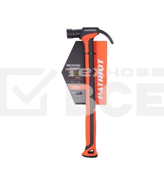 Молоток-гвоздодер PATRIOT NHF 450 L, кругл.боёк 450 гр, 50-58 HRC, fiberglas+TPR  рукоять, малый вес, компактный размер, антивибрацион.система, магнитный гвоздодержатель, покрытием PTFE (Teflon), 650 гр, 400 мм