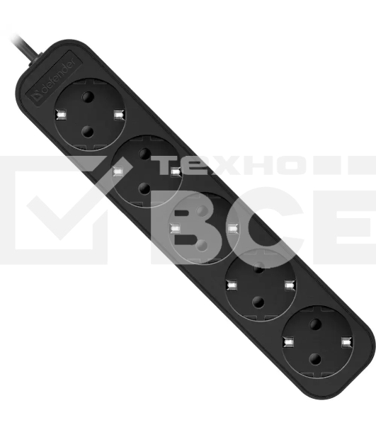 Удлинитель Defender M530 черный, 3 м, EURO, 5 розеток, 2200 Вт
