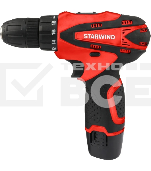 Дрель-шуруповерт аккумуляторная Starwind CDT12-1.5/1S0 18Вт аккум. патрон:быстрозажимной