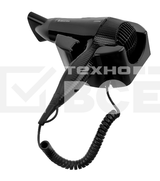 Фен настенный BRAYER BR3021BK, 2000, 2 скор, 2 реж нагрева, концентратор,  холод, 1,8 м,