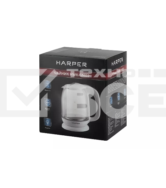 Чайник электрический Harper HWK-GM02 1.7 л, 2200 Вт, белый